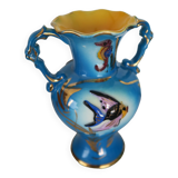 Vase ceroc monaco vintage 1960 blue and gold seahorse fish