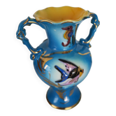 Vase ceroc monaco vintage 1960 blue and gold seahorse fish