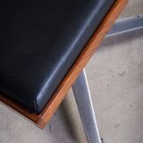 Teak Swivel Stool with Black Leather Seat, 1960s