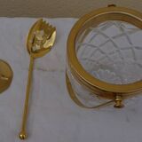 Glass and gold metal ice bucket with its gold metal spoon - Very good condition