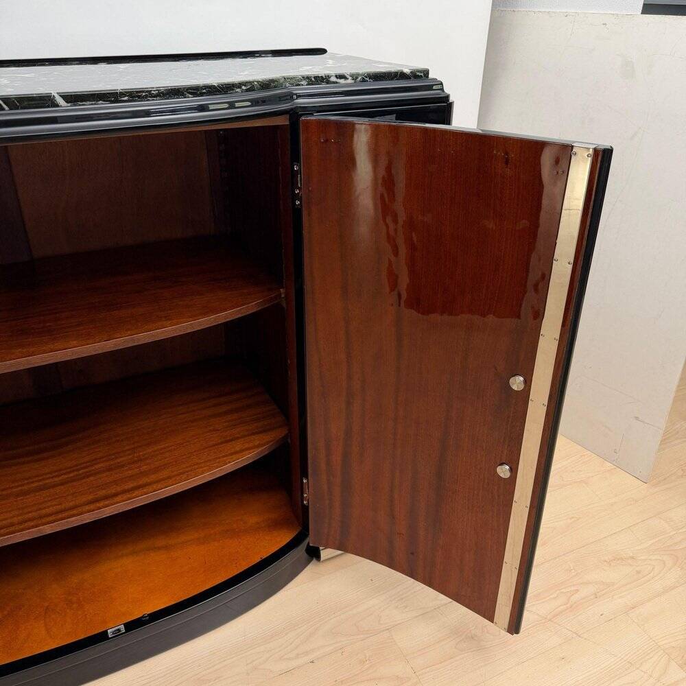 Art Deco sideboard in black lacquer, nickel, marble and mahogany, 1930s