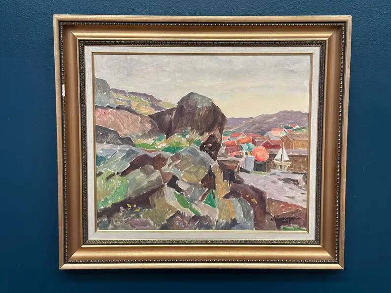 Original Swedish Oil on Canvas - 'The Dark Cliff' by Ellis Wallin - Signed - Dated 1962 - Vintage and Framed