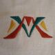 Hand-embroidered tablecloth and its 12 napkins - Encrypted " M V " -80s
