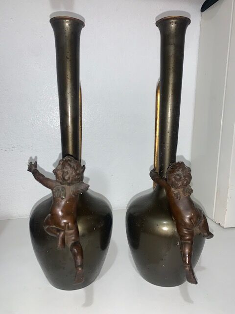 Pair of bronze pitcher vases
