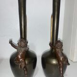 Pair of bronze pitcher vases
