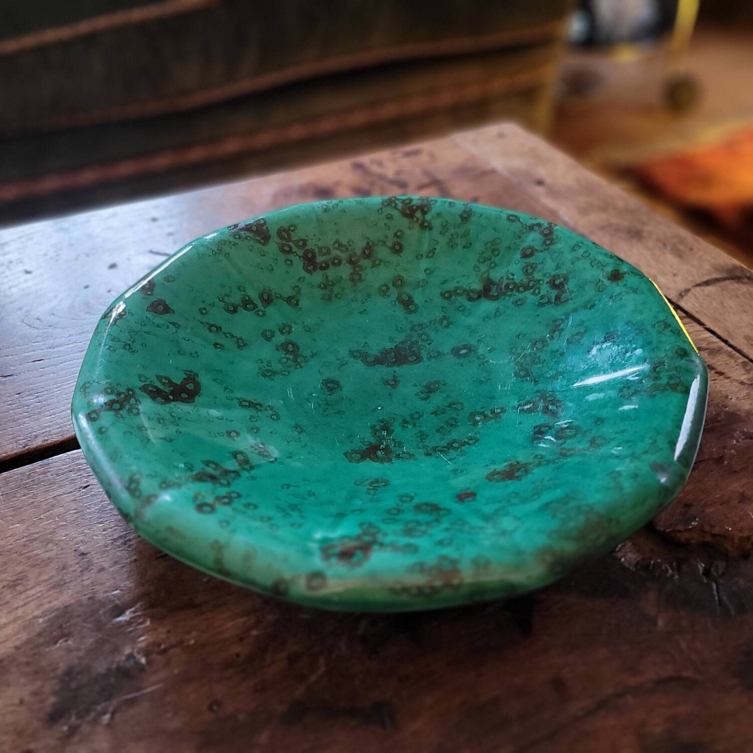 Ceramic bowl with malachite green glaze. 1950s. Ceramic bowl with green glaze.