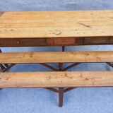 Old farmhouse table 248 cm and its two benches