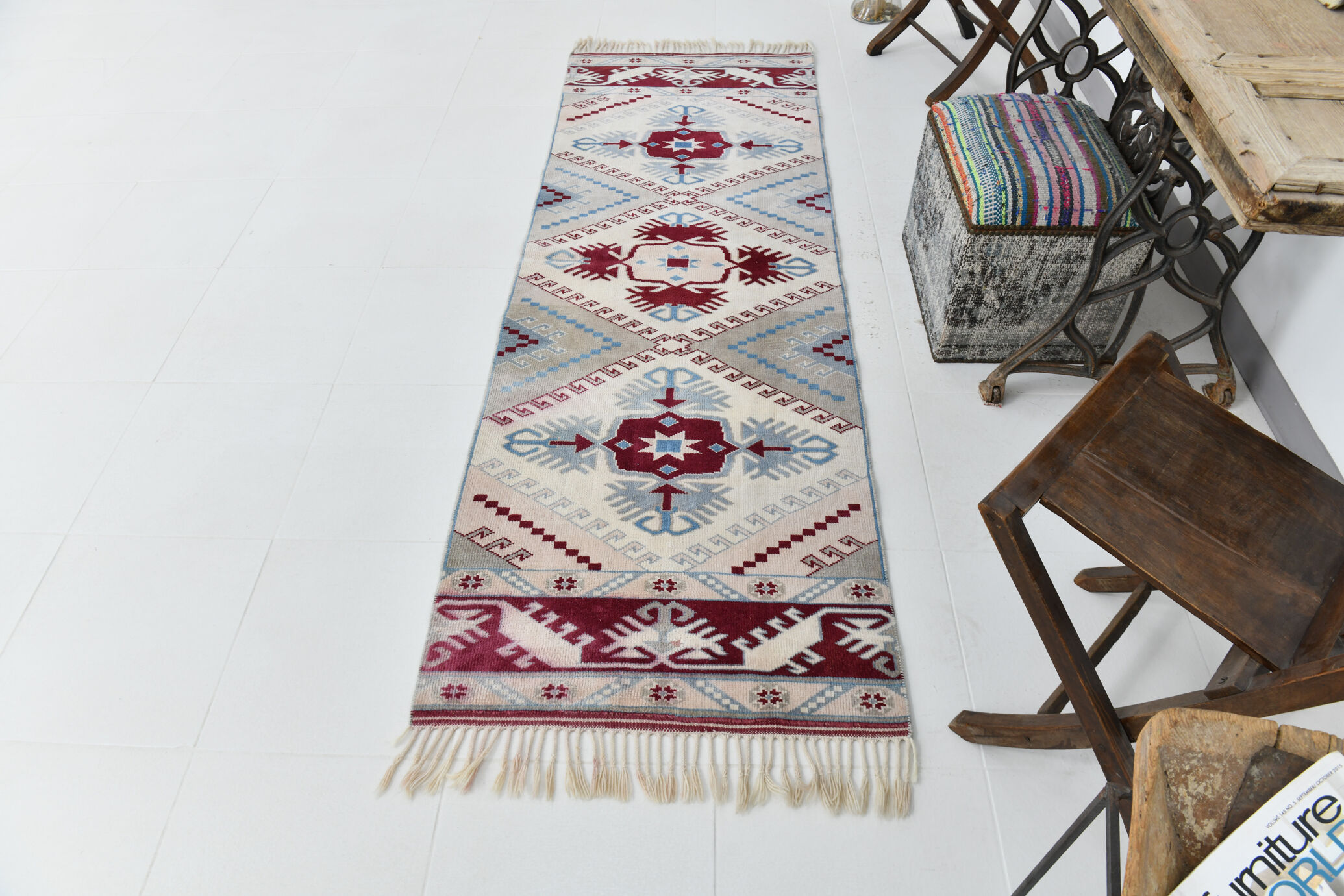 2x7 Oushak Sky Blue Runner Rug, 77x226Cm