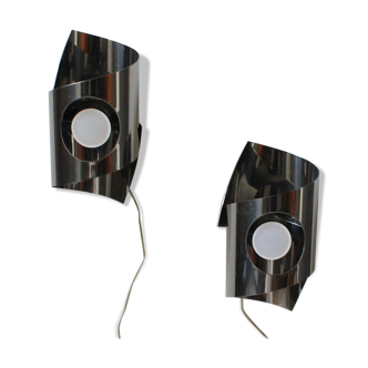 Pair of vintage chrome aluminum sconces