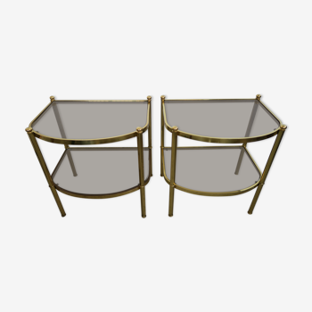 Pair of sidetables in brass and smoking glass from the 70s