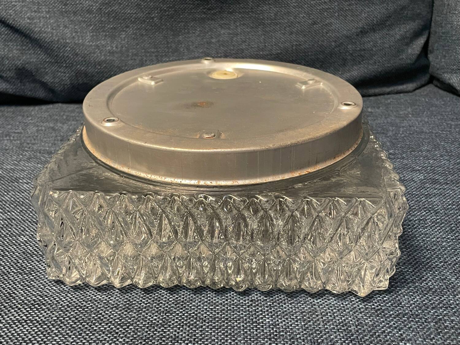 Vintage Flush Mount Square Glass Ceiling Lamp, Diamond Triangle Motif