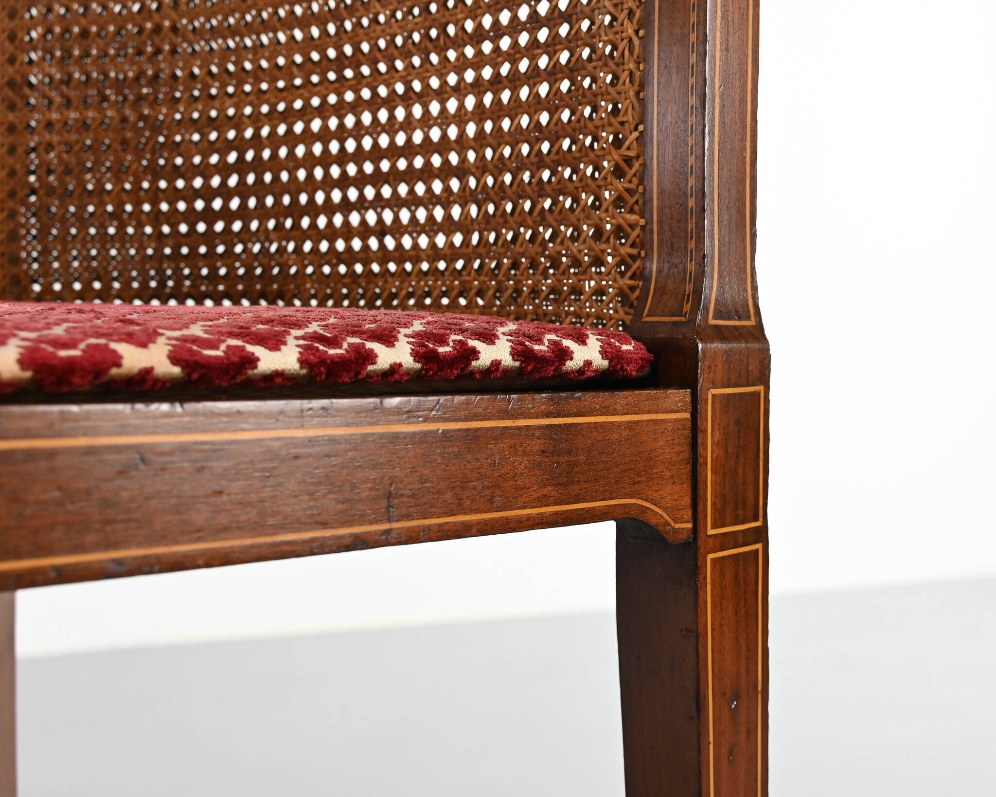 Vintage caned basket bench, 1950s