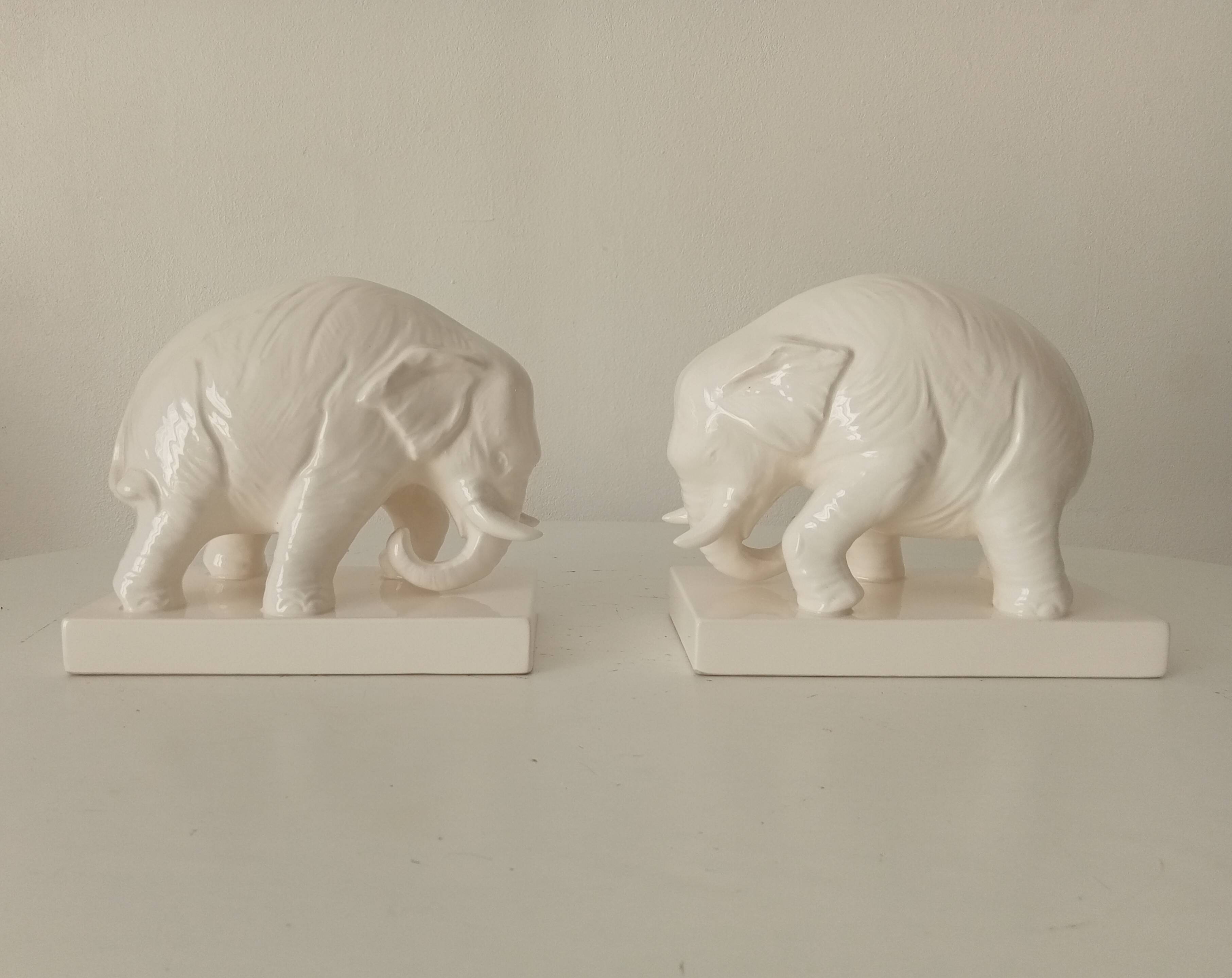 Pair of antique glazed ceramic bookends