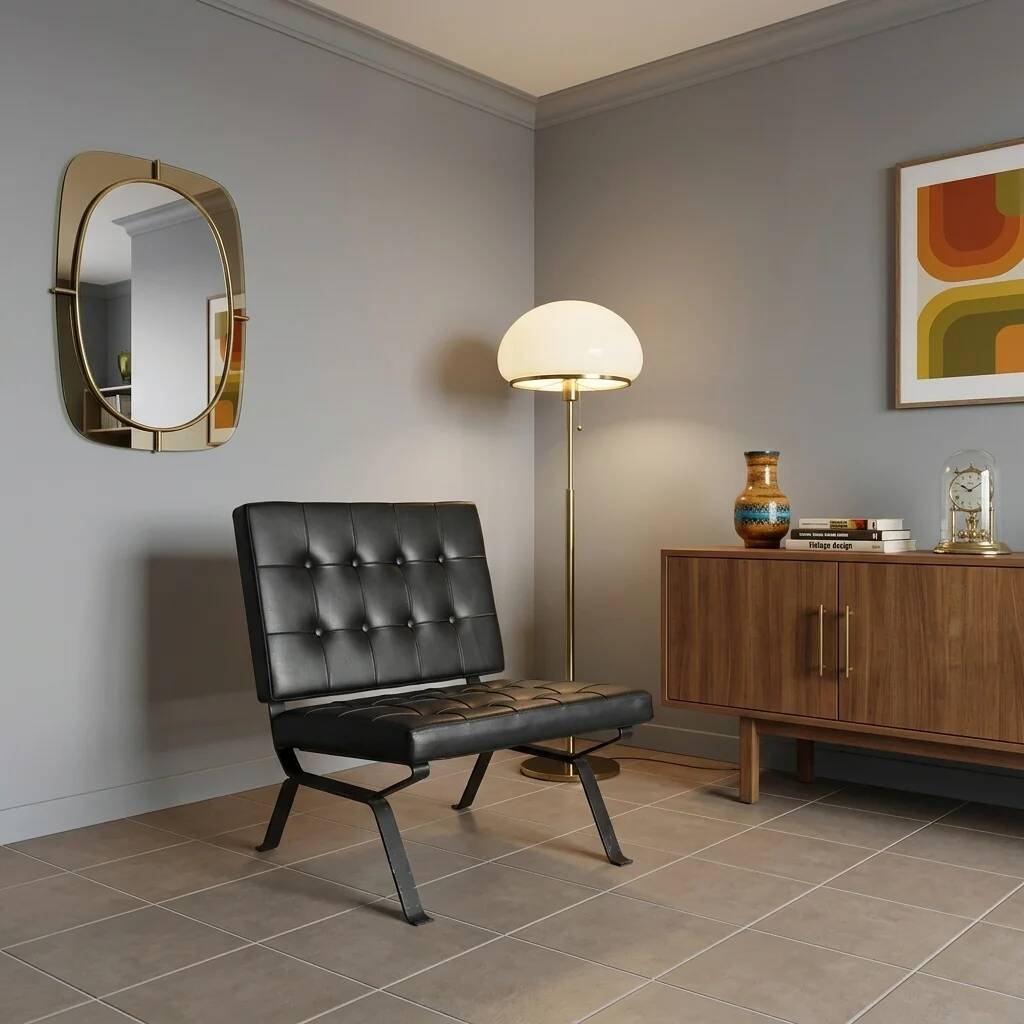 Vintage armchair in metal and black faux leather, Italian design from the 1970s.