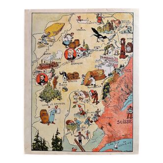 Old poster map of Franche Comté 1946 - JP Pinchon