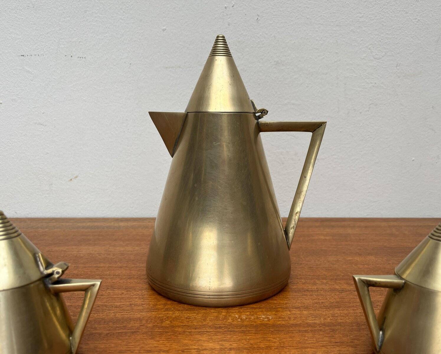 Metal Art Deco teapot, sugar bowl, milk jug, 1960s, set of 3