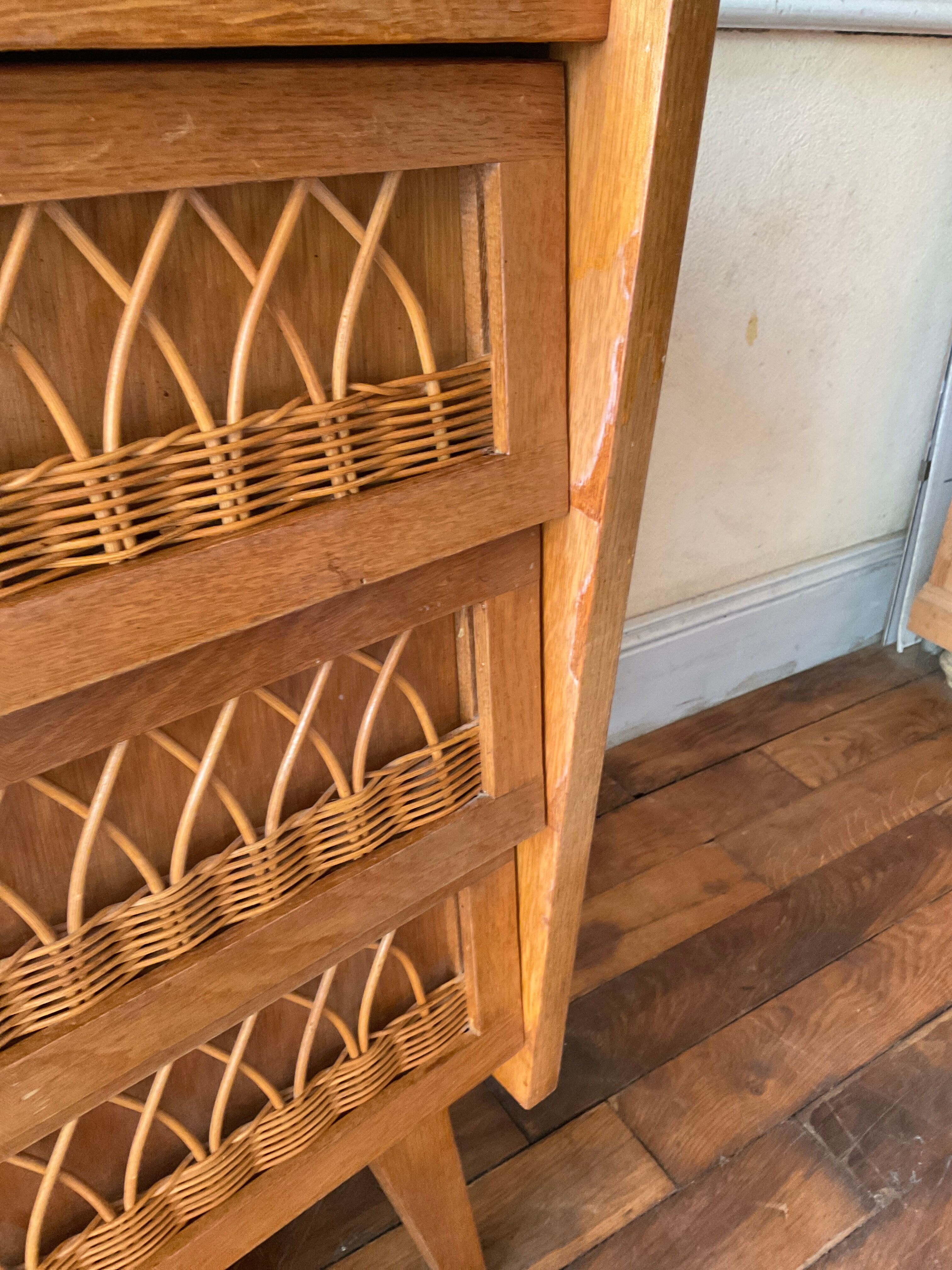 Vintage chest of drawers wood and rattan 1950