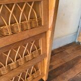 Vintage chest of drawers wood and rattan 1950