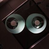 Pair of small green wooden ball lamps