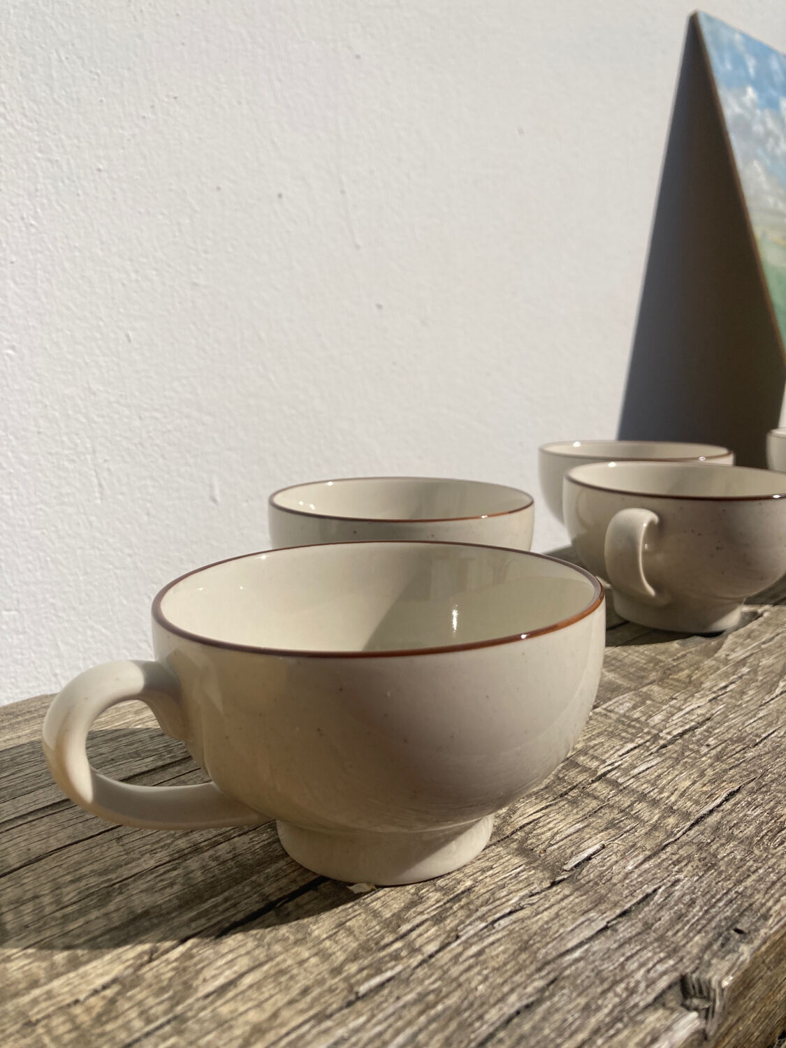 6 cups in brown speckled beige vintage stoneware 90