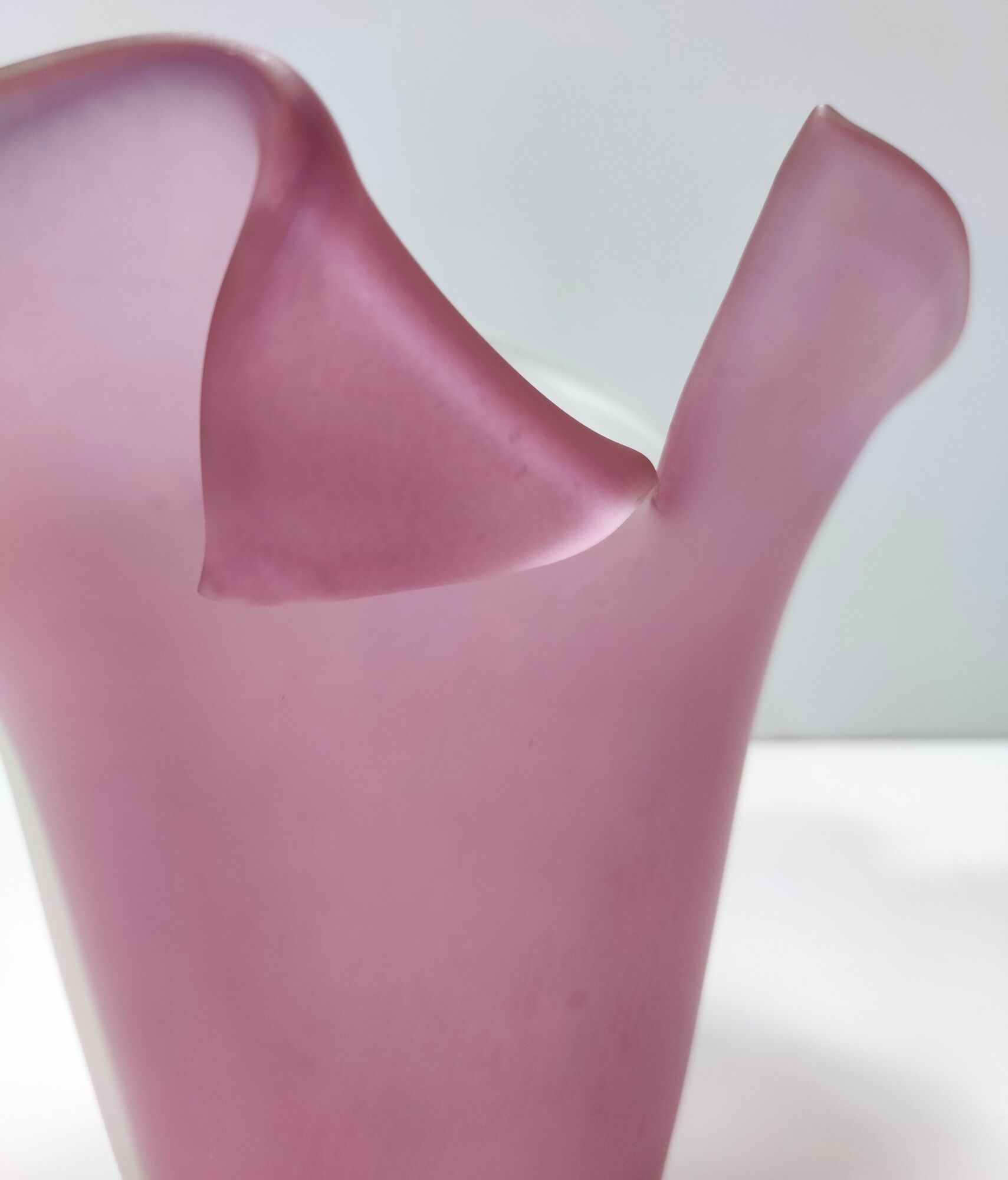 Stunning Double Color White and Pink Etched Murano Glass Vase, Italy, 1980s
