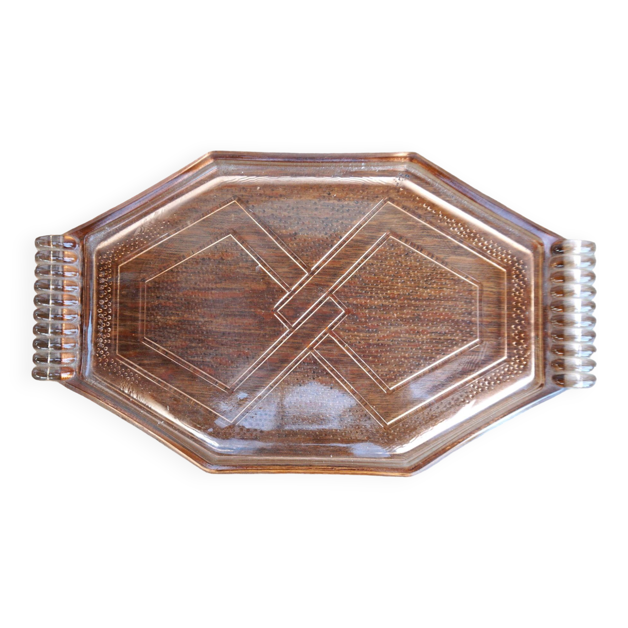 Art deco pink molded glass tray or dish