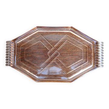 Plateau ou plat en verre moulé rose art déco