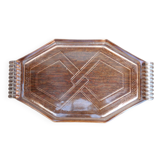 Art deco pink molded glass tray or dish