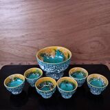 Salad bowl and its 6 Lava Green bowls in Vallauris style.