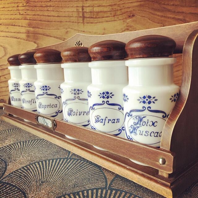 6 vintage opaline spice jars