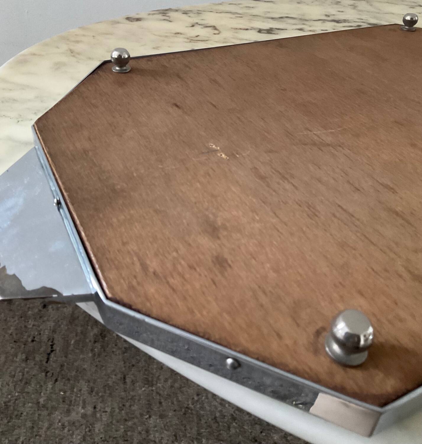 Plateau Art Déco miroir biseauté et laiton argenté