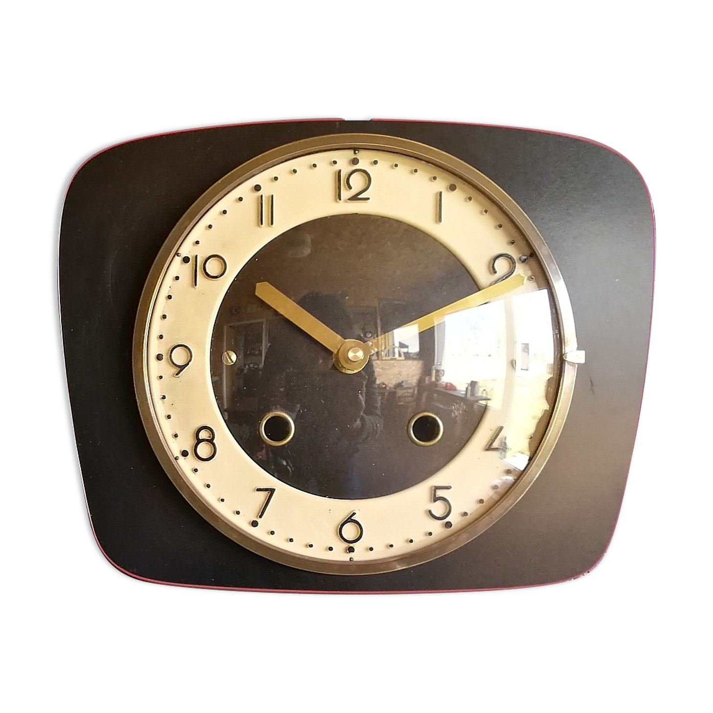 Vintage formica clock silent wall clock "black and red"