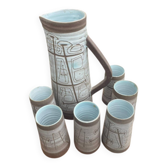 Orangeade service in stoneware — Potters of Accolay — 1950s-70s