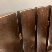 Brutalist and modernist dining chairs from the 1970s in architectural brown wood.