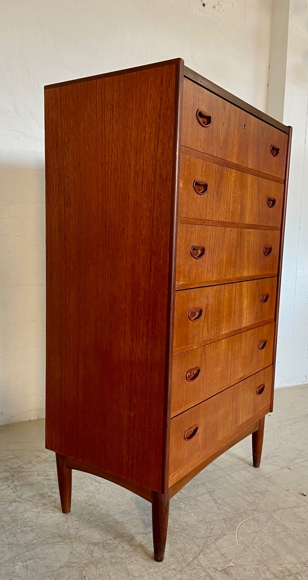 Vintage Danish mid-century teak tallboy chest of drawers 1960s