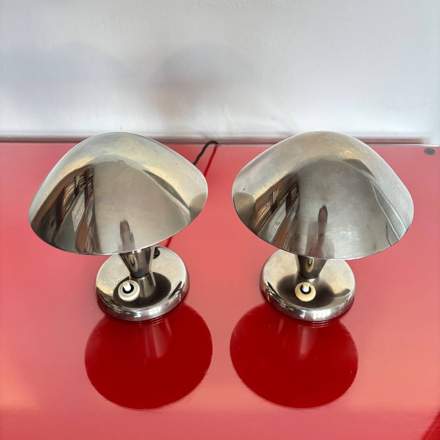 Set of chromed Art Deco bedside table lamps, Czechoslovakia