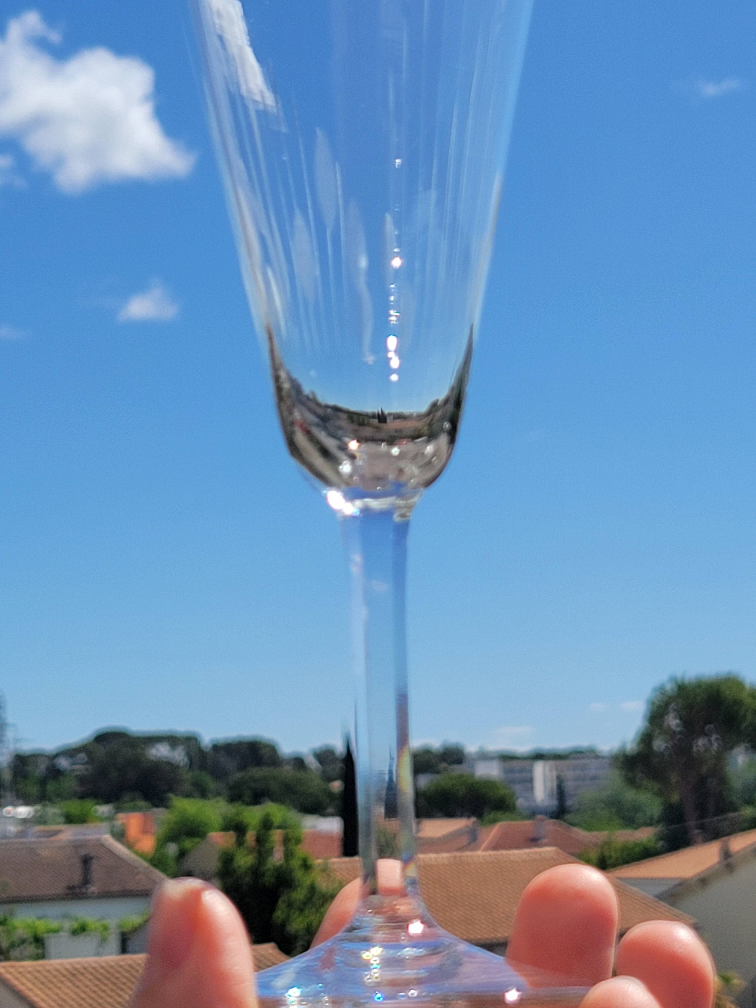 6 old cut crystal champagne flutes