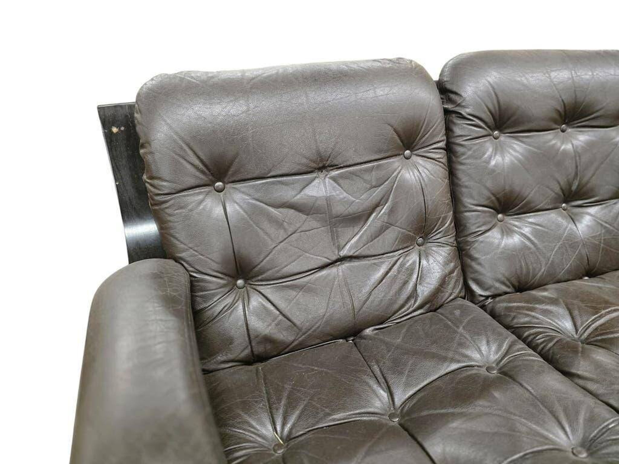 Two-seater sofa/vintage chaise longue in brown leather