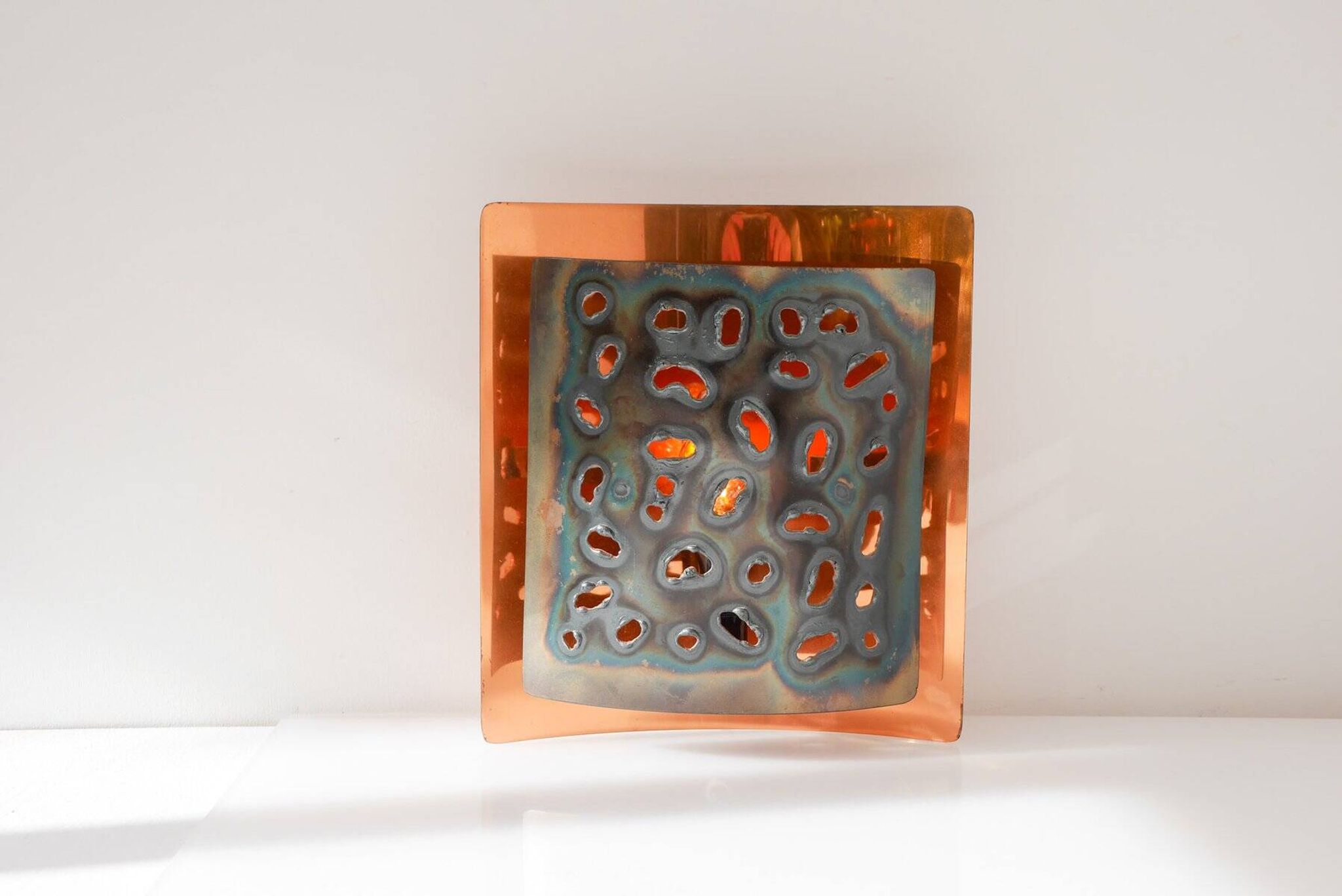 Vintage Brutalist copper wall sconce from Boréns, 1960s
