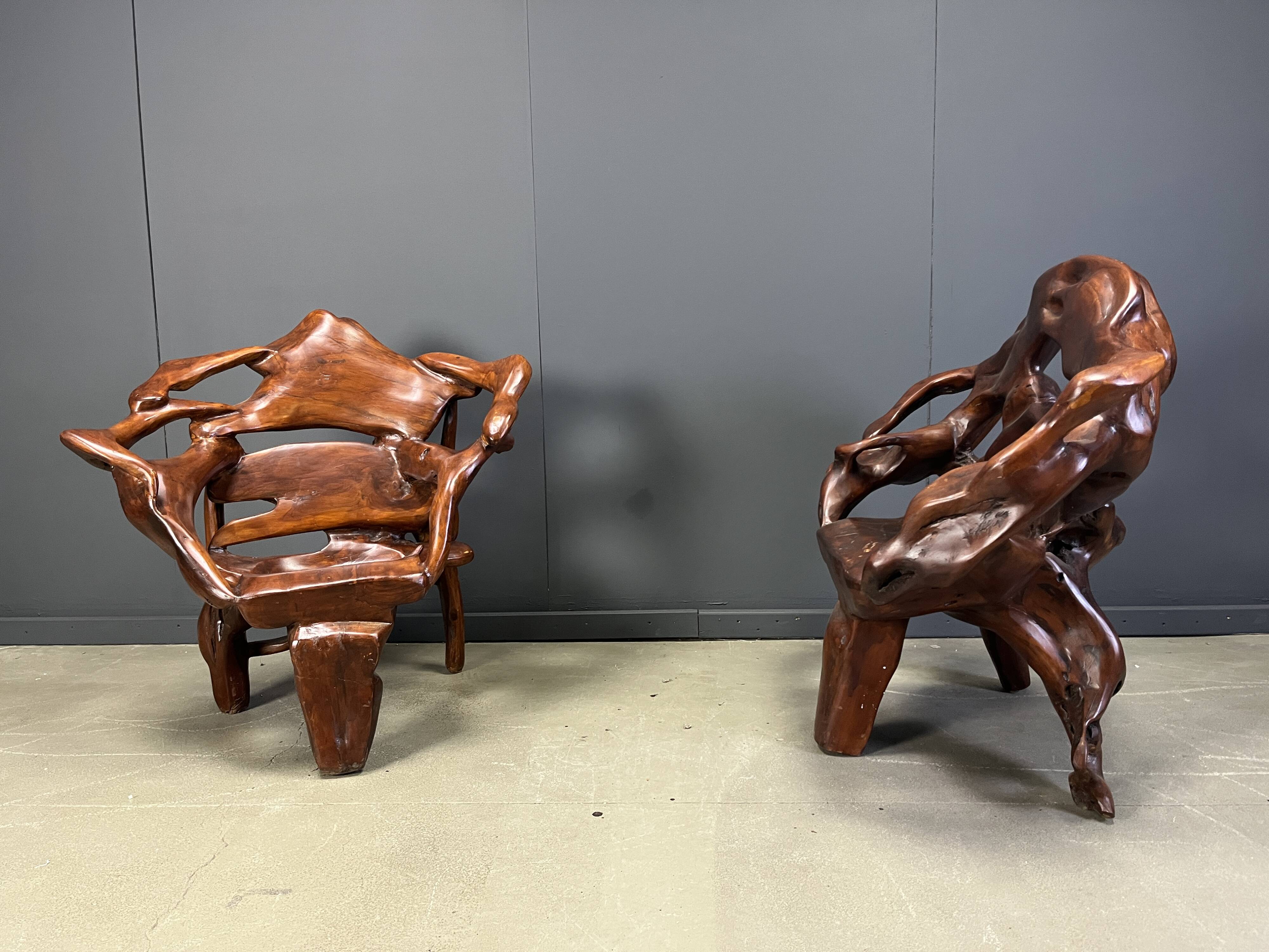Large olive tree root chair set, 1960s