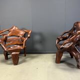 Large olive tree root chair set, 1960s