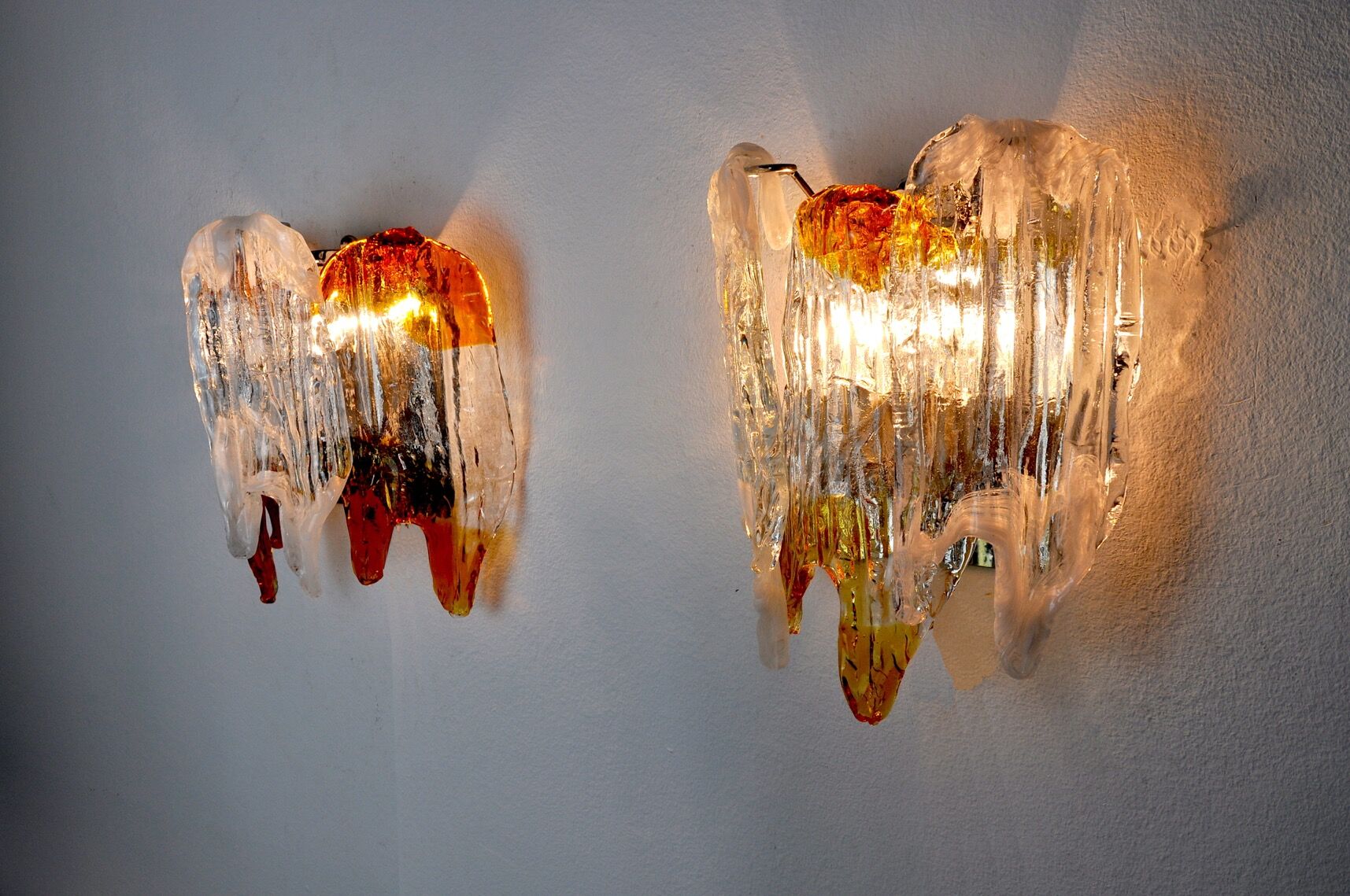 Pair of wall lamps, orange Murano glass, Italy, 1960