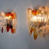 Pair of wall lamps, orange Murano glass, Italy, 1960