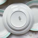 6 Assiettes creuses vintage faïence LUNEVILLE blanches vertes doré