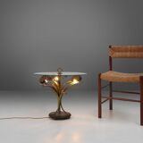 French Hollywood Regency Style Coffee Table with Lightning in Brass Flowers