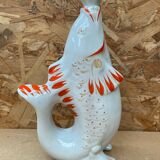 Ancienne bouteille forme poisson blanc orange vintage