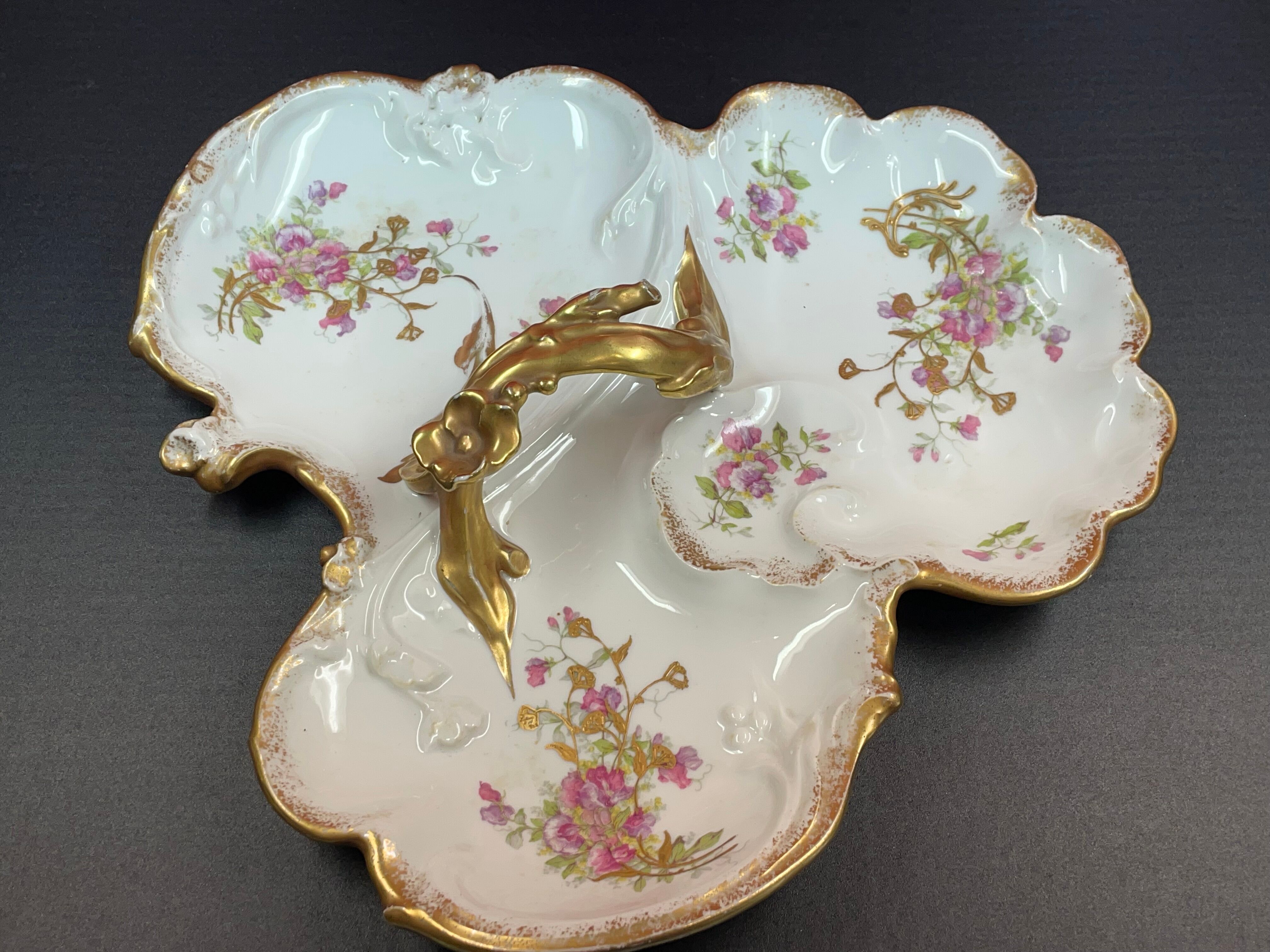 Servant appetizer sweets Limoges Gold and Flowers