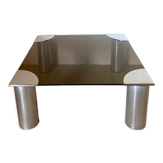 Table basse chrome et verre fumée design, 1960