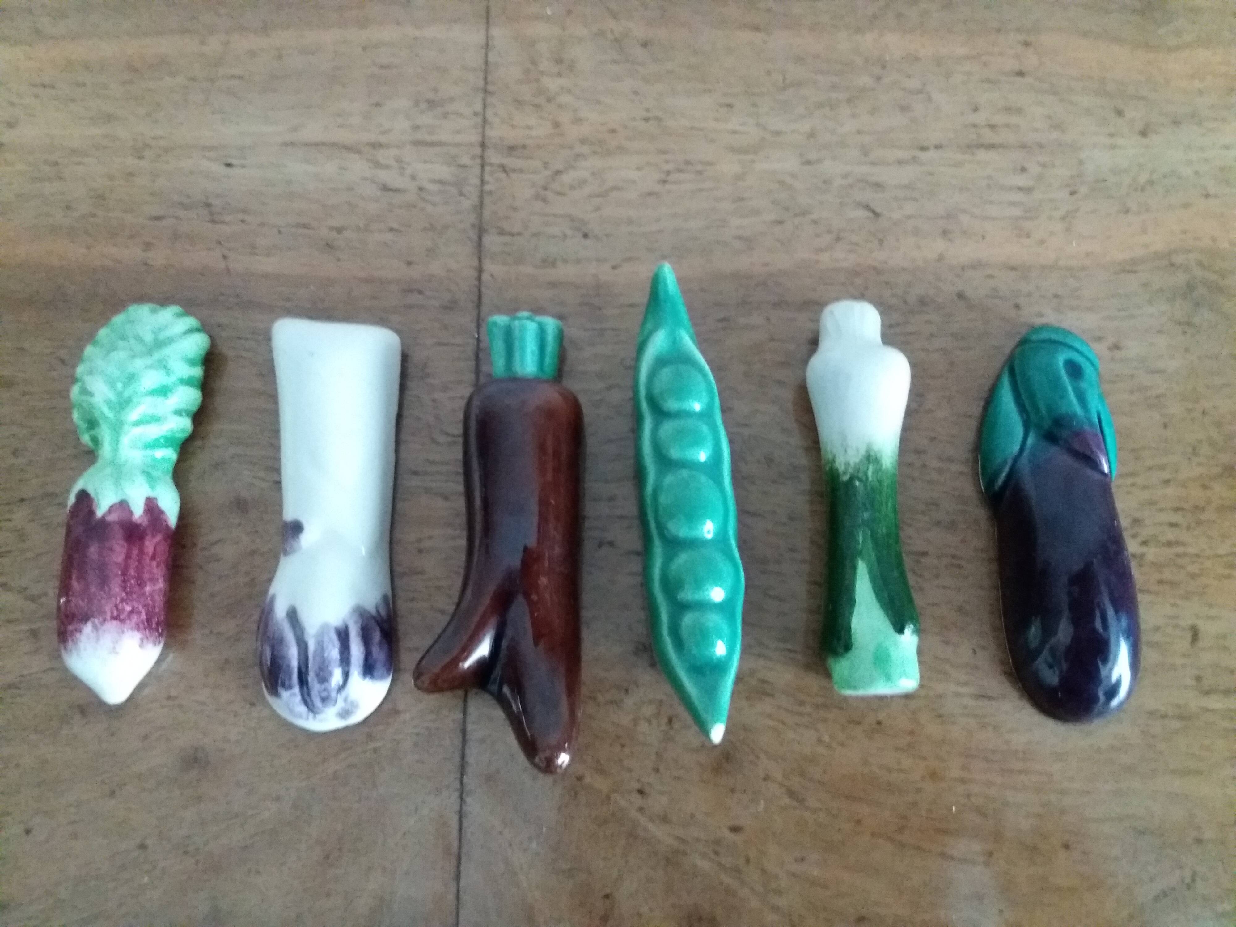 Set of six earthenware vegetable knife rests from Vallauris.