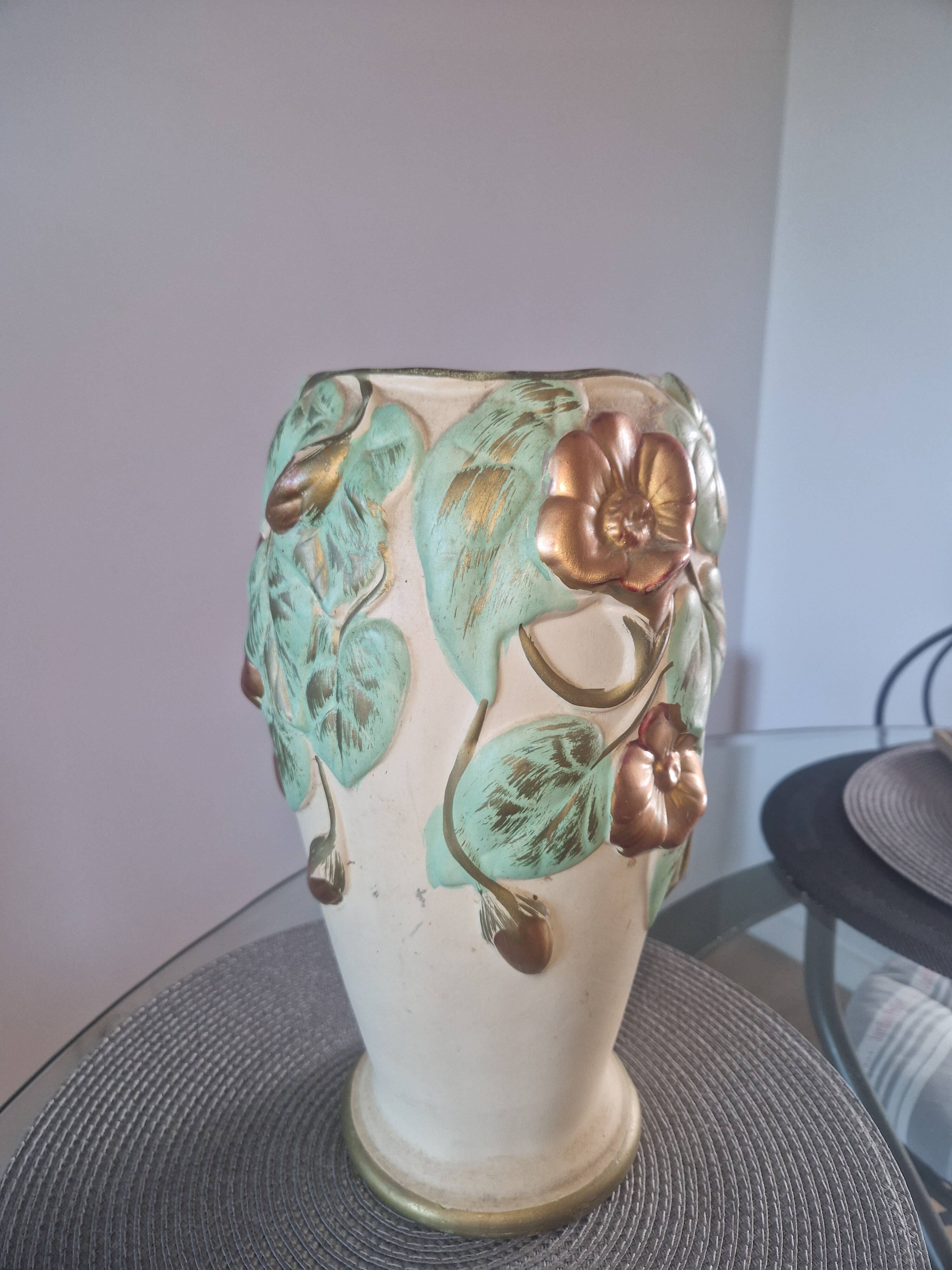 Antique Burmantofts Faience vase – England – relief floral decoration